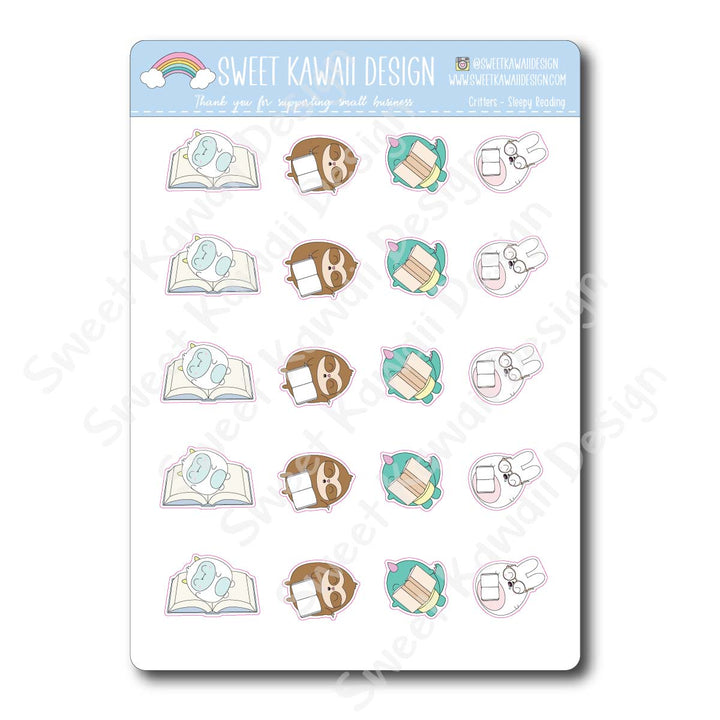 Kawaii Critter Stickers - Sleepy Reading