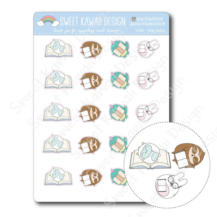 Kawaii Critter Stickers - Sleepy Reading