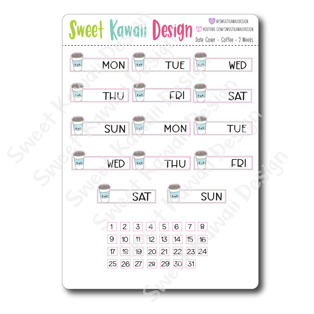Kawaii Date Cover Stickers - Coffee