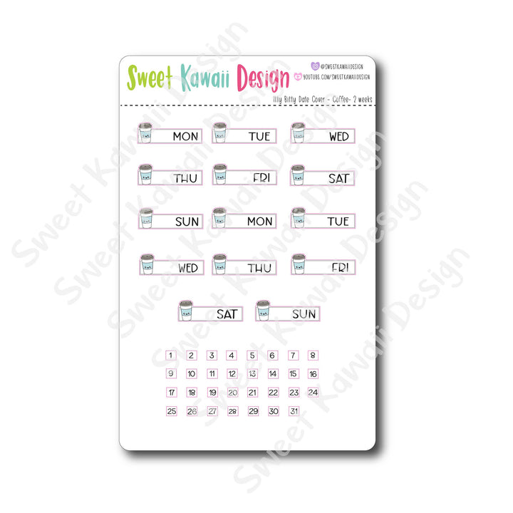 Kawaii Date Cover Stickers - Coffee