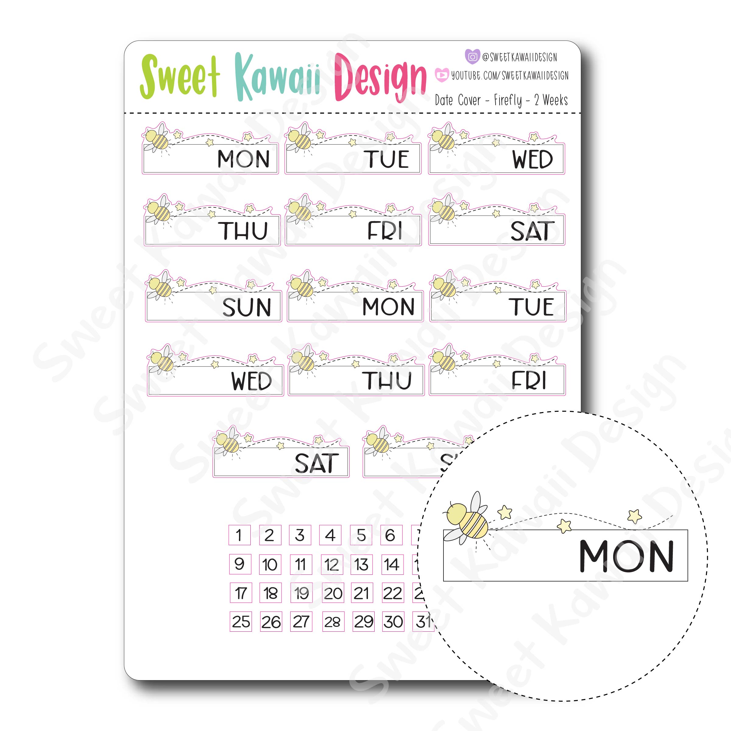 Kawaii Date Cover Stickers - Firefly