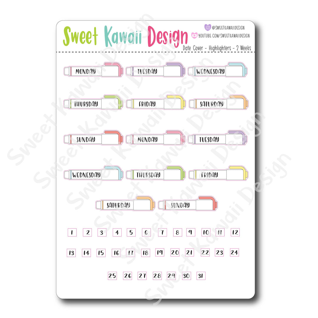 Kawaii Date Cover Stickers - Highlighters