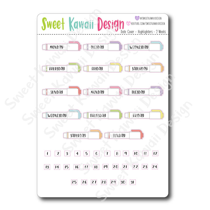 Kawaii Date Cover Stickers - Highlighters