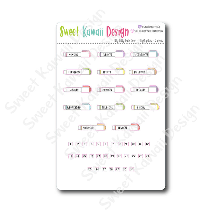 Kawaii Date Cover Stickers - Highlighters