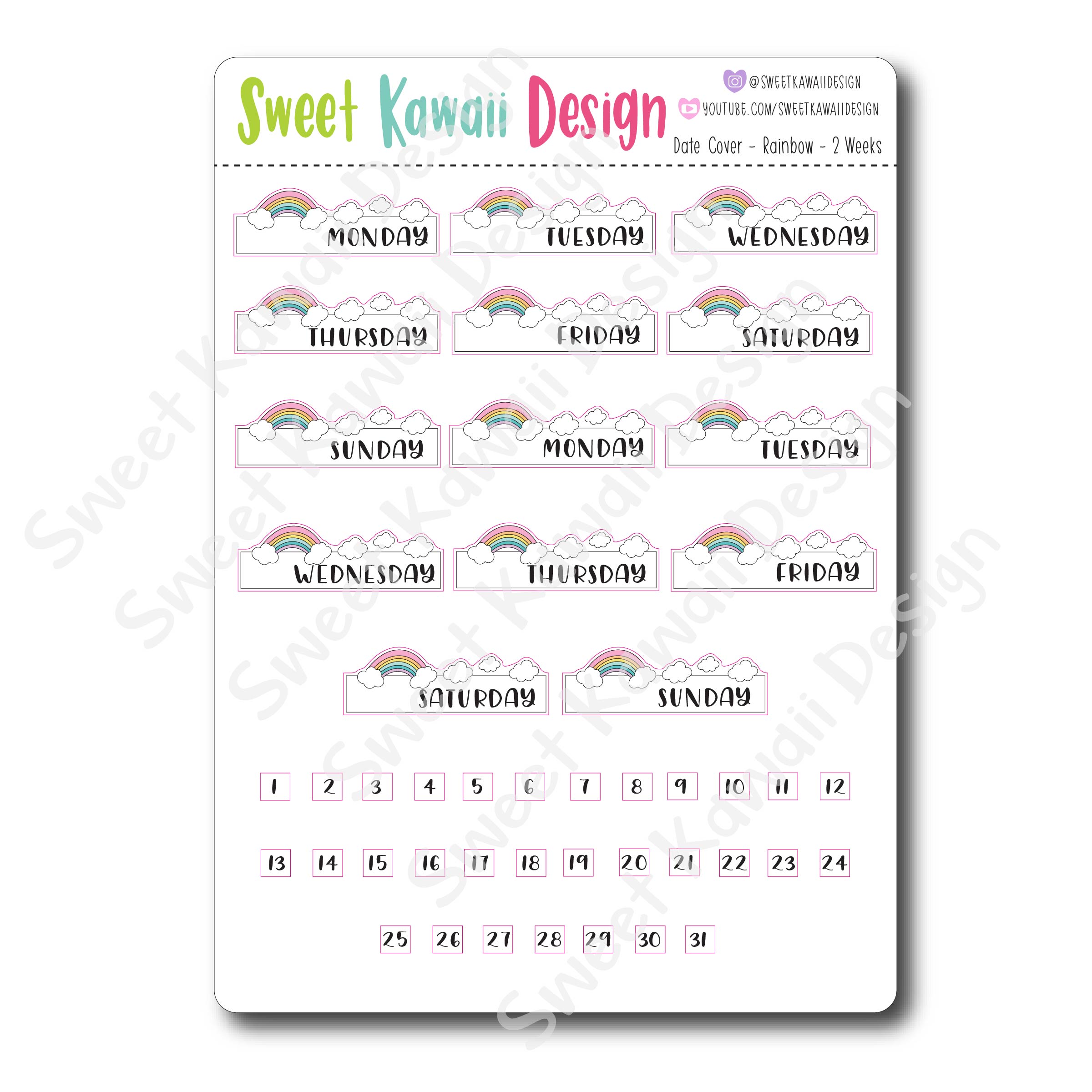 Kawaii Date Cover Stickers - Rainbow