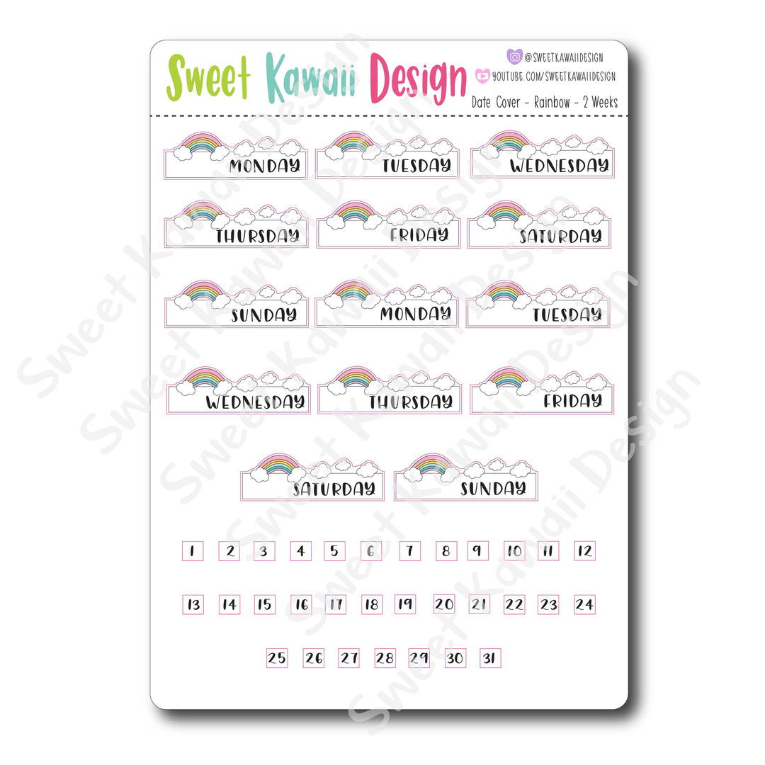 Kawaii Date Cover Stickers - Rainbow