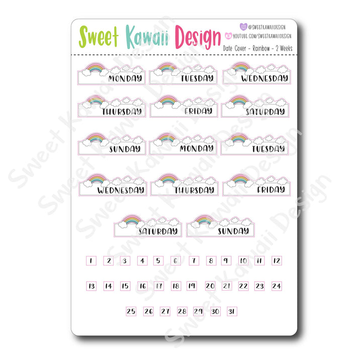 Kawaii Date Cover Stickers - Rainbow