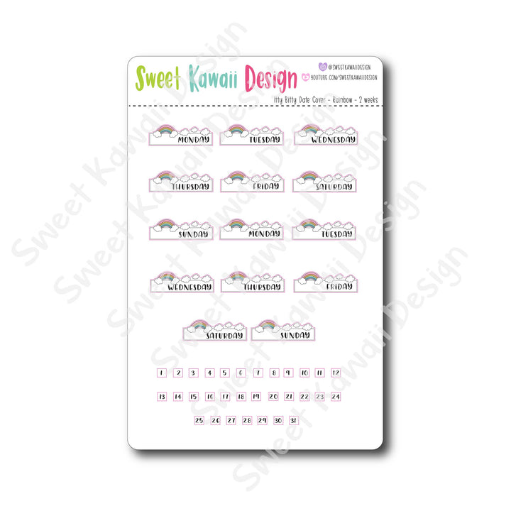 Kawaii Date Cover Stickers - Rainbow