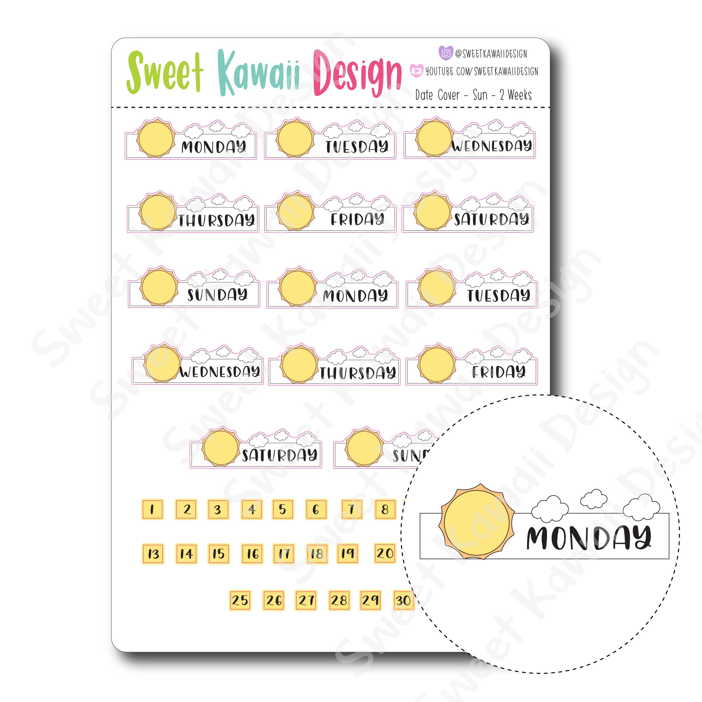 Kawaii Date Cover Stickers - Sun