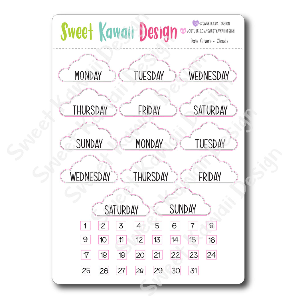 Kawaii Date Cover Stickers - Clouds