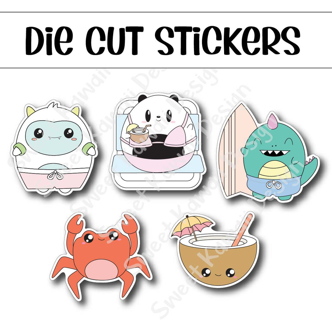 Kawaii Beach Vibes Diecut Sticker Set