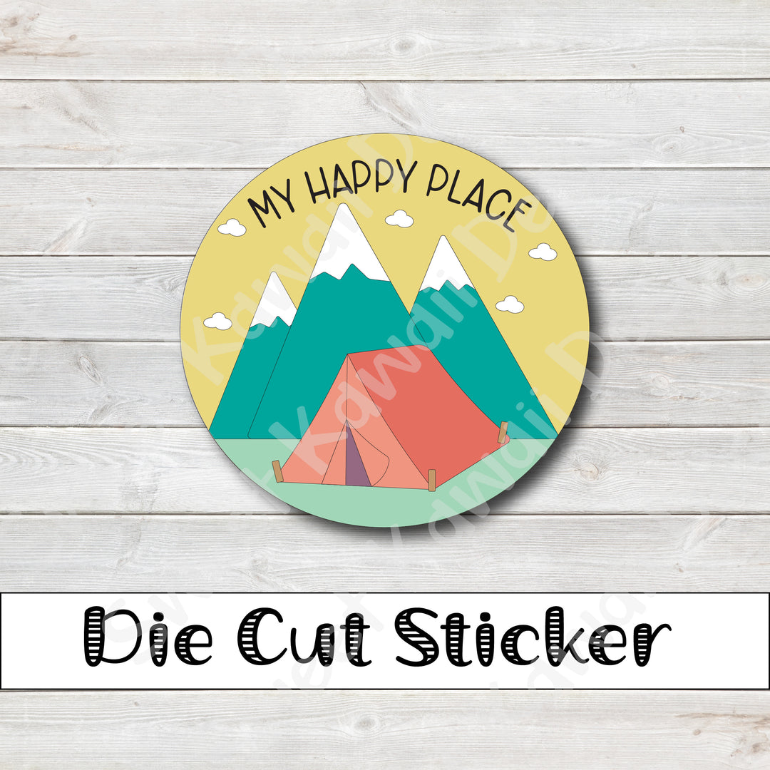 Kawaii Camping (Happy Place) Die Cut Sticker