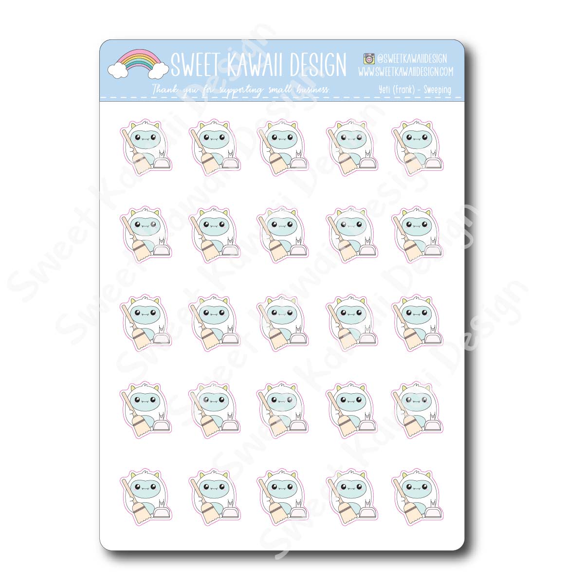 Kawaii Yeti (Frank) Stickers - Sweeping