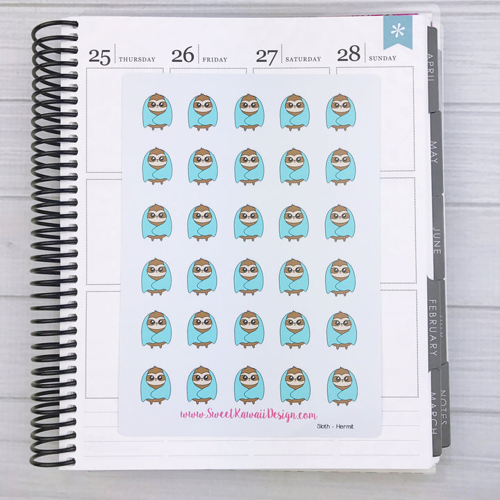 Kawaii Sloth Stickers - Hermit