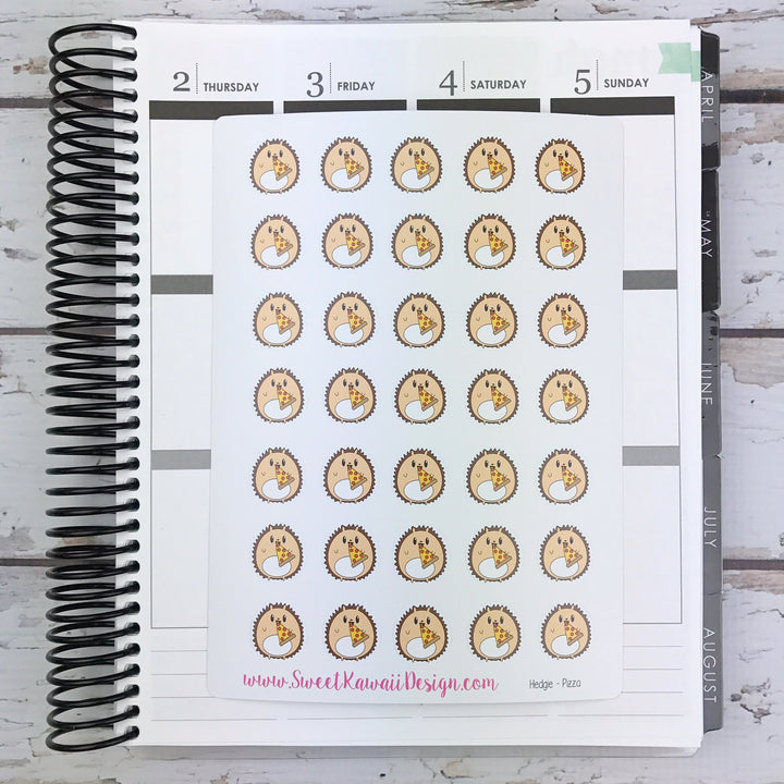 Kawaii Hedgehog Stickers - Pizza