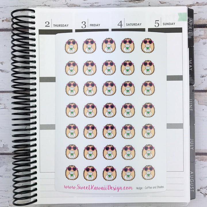 Kawaii Hedgehog Stickers - Coffee and Shades