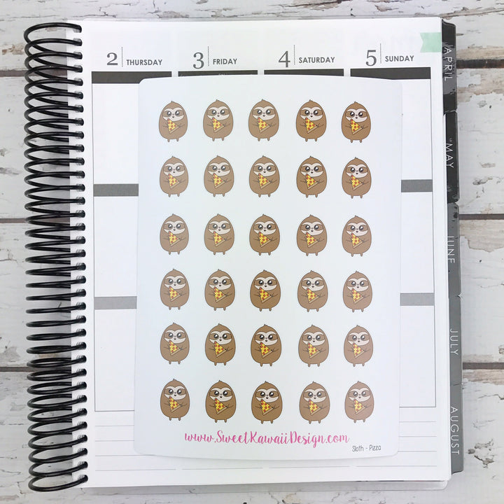 Kawaii Sloth Stickers - Pizza