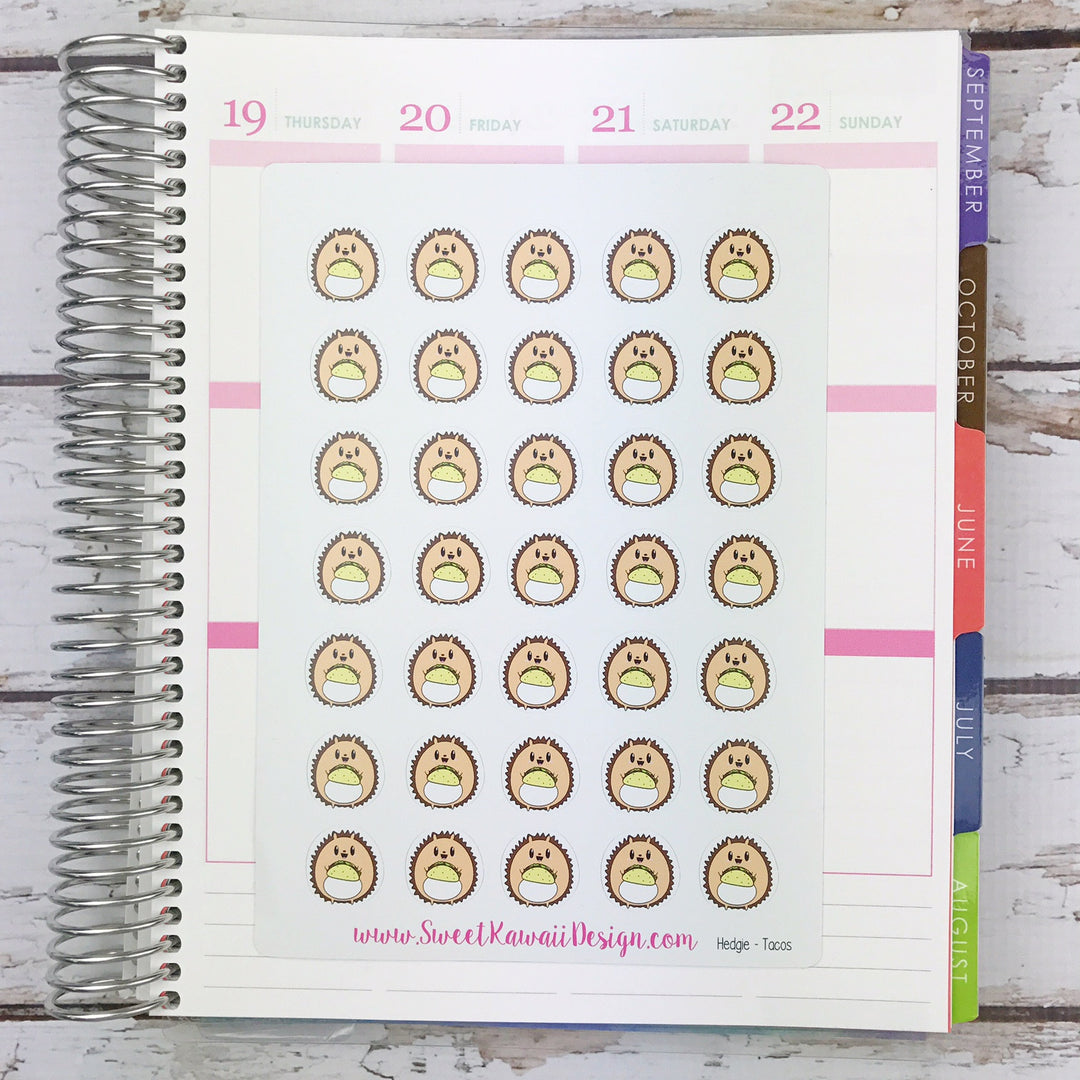 Kawaii Hedgehog Stickers - Tacos