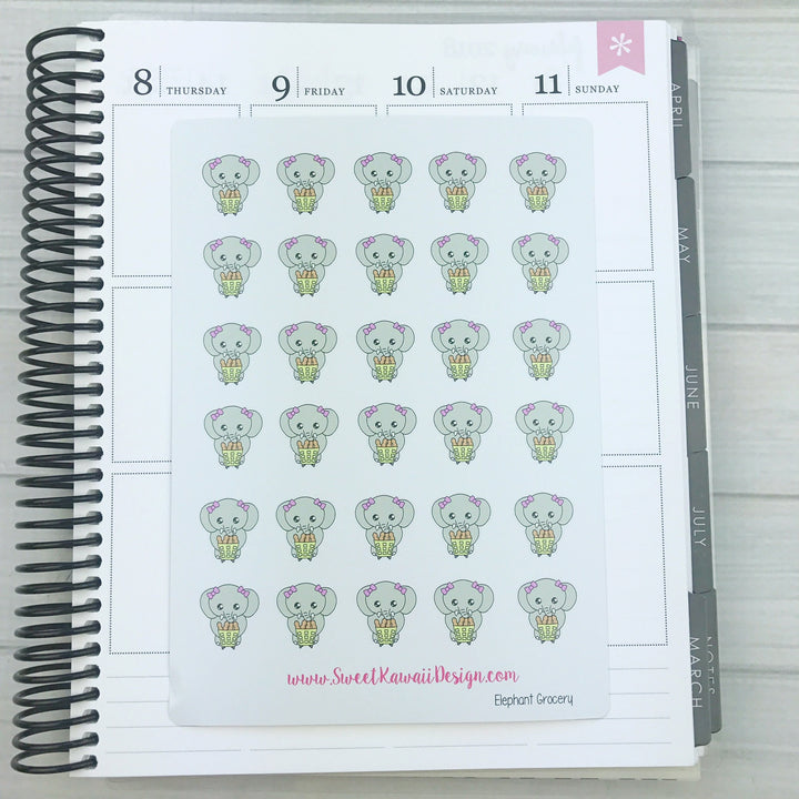 Kawaii Elephant Stickers - Grocery