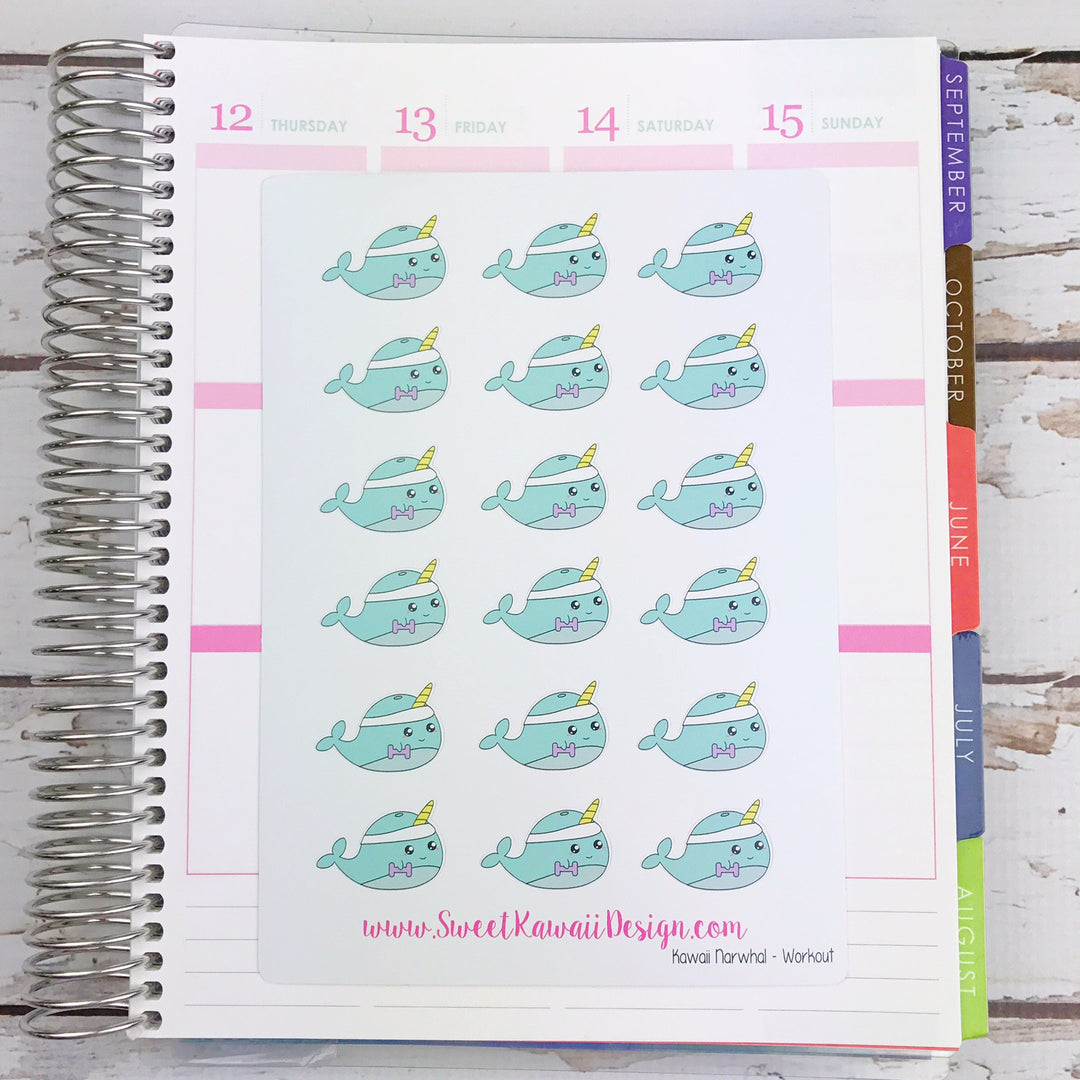 Kawaii Narwhal Stickers - Workout