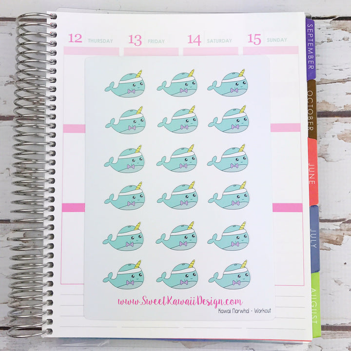 Kawaii Narwhal Stickers - Workout