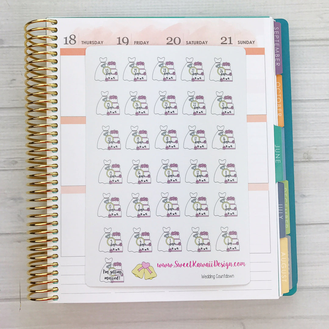 Kawaii Wedding Countdown Stickers