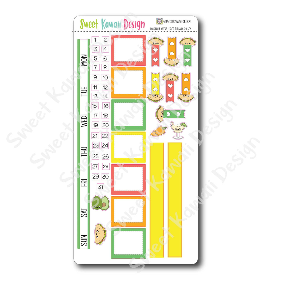 Kawaii Hobonichi Weeks Stickers - Taco Tuesday 2.0