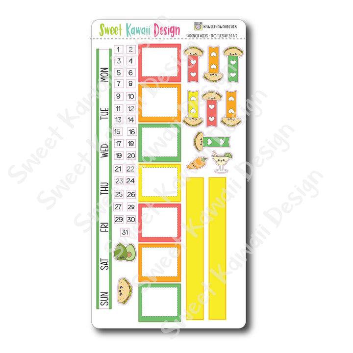 Kawaii Hobonichi Weeks Stickers - Taco Tuesday 2.0