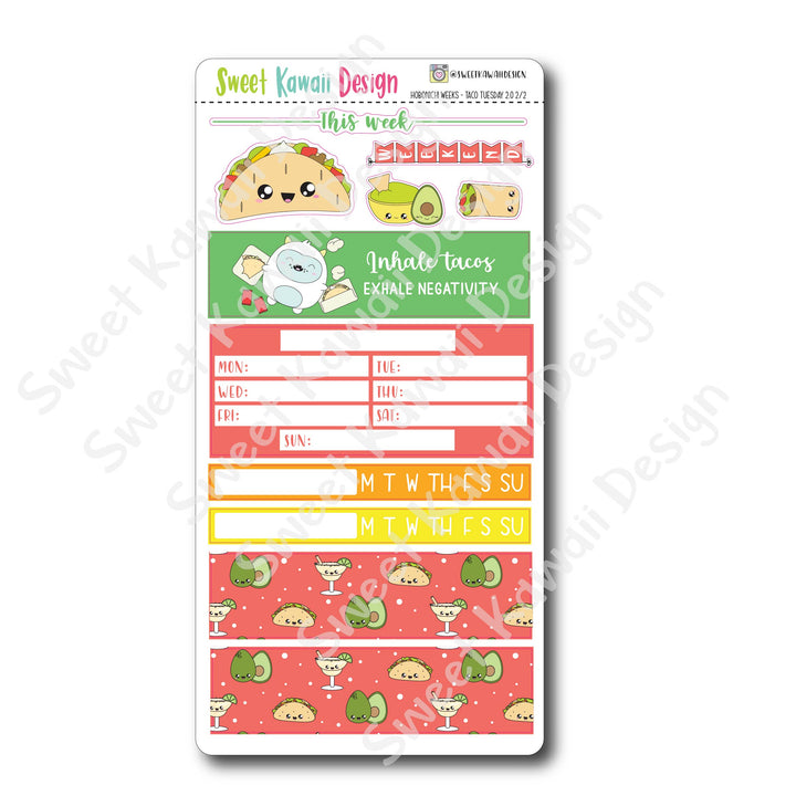 Kawaii Hobonichi Weeks Stickers - Taco Tuesday 2.0