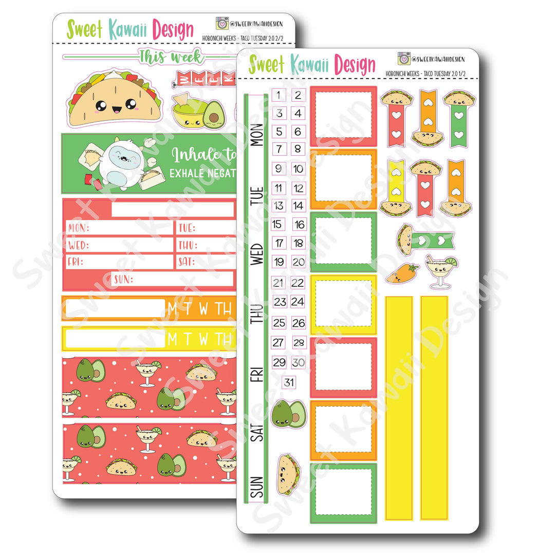 Kawaii Hobonichi Weeks Stickers - Taco Tuesday 2.0