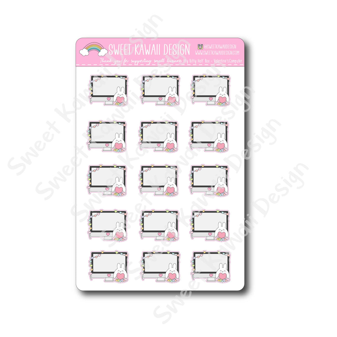 Kawaii Half Box Stickers - Valentine's Computer