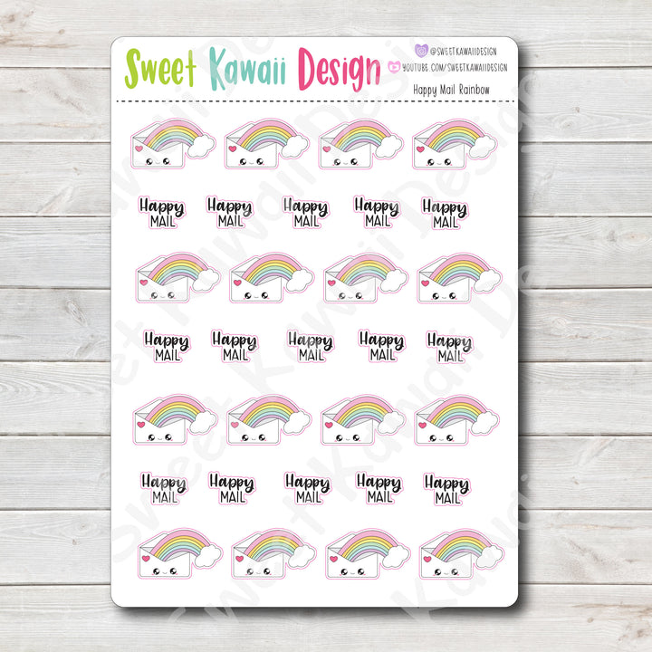 Kawaii Happy Mail Stickers - Rainbow