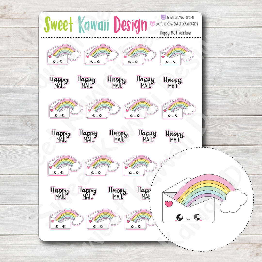 Kawaii Happy Mail Stickers - Rainbow