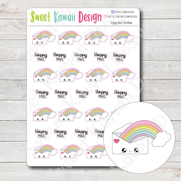 Kawaii Happy Mail Stickers - Rainbow