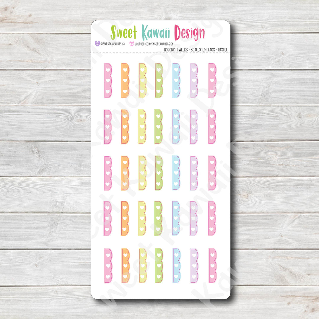 Kawaii Hobonichi Weeks Scalloped Flag Stickers - Pastel