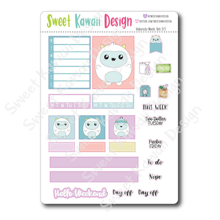 Kawaii Hobonichi Weeks Stickers - Yeti