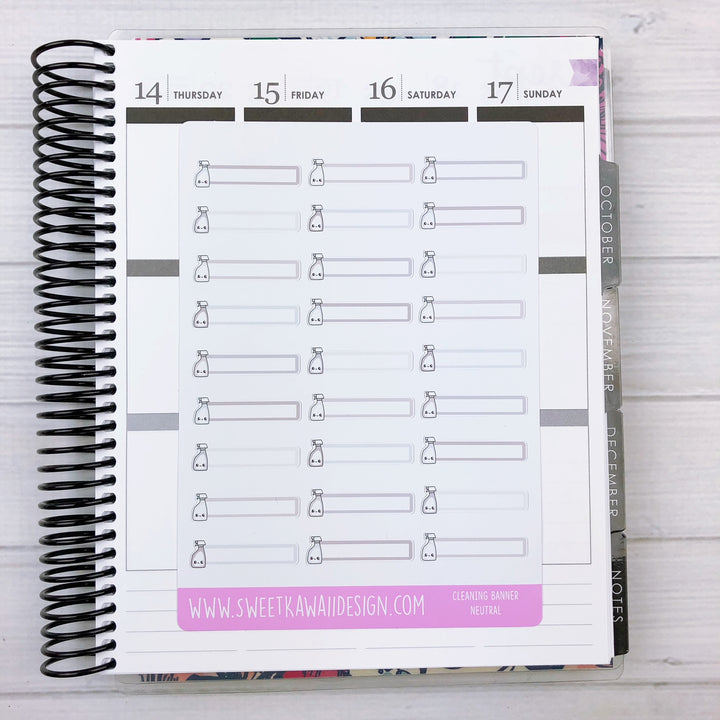 Kawaii Cleaning Banner Stickers - More Colors Available