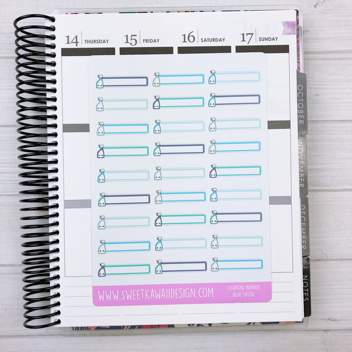 Kawaii Cleaning Banner Stickers - More Colors Available