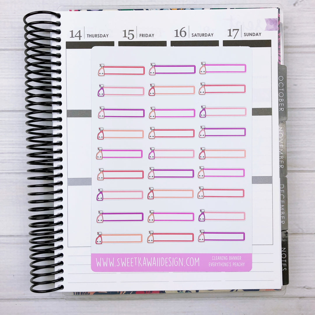 Kawaii Cleaning Banner Stickers - More Colors Available