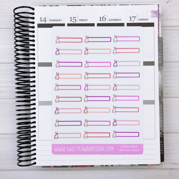 Kawaii Cleaning Banner Stickers - More Colors Available
