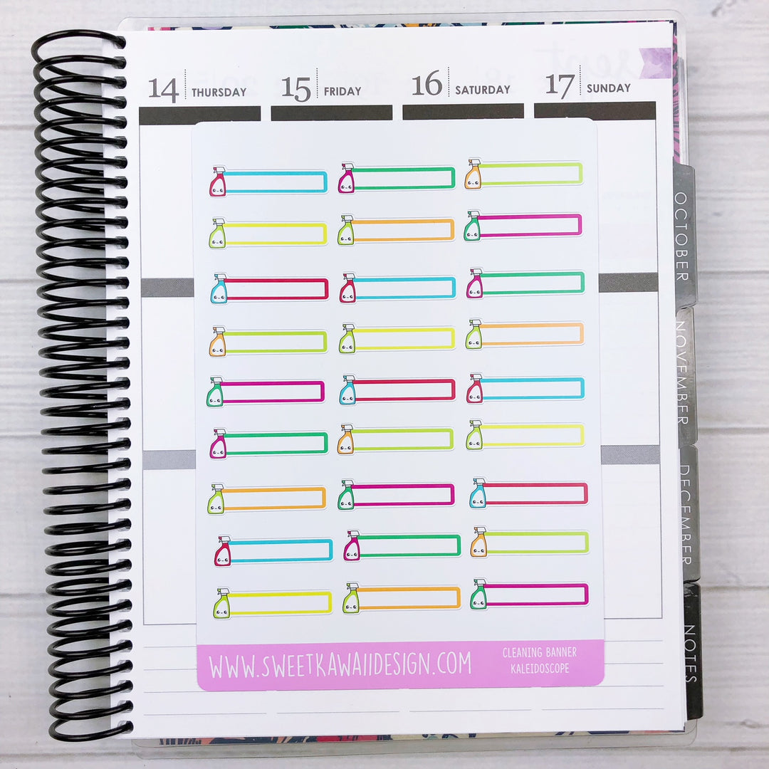 Kawaii Cleaning Banner Stickers - More Colors Available