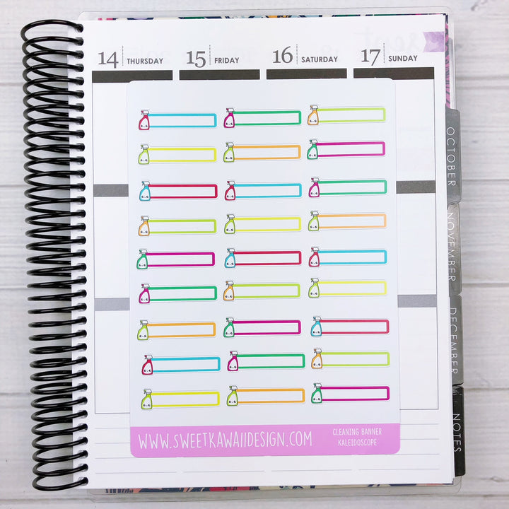 Kawaii Cleaning Banner Stickers - More Colors Available
