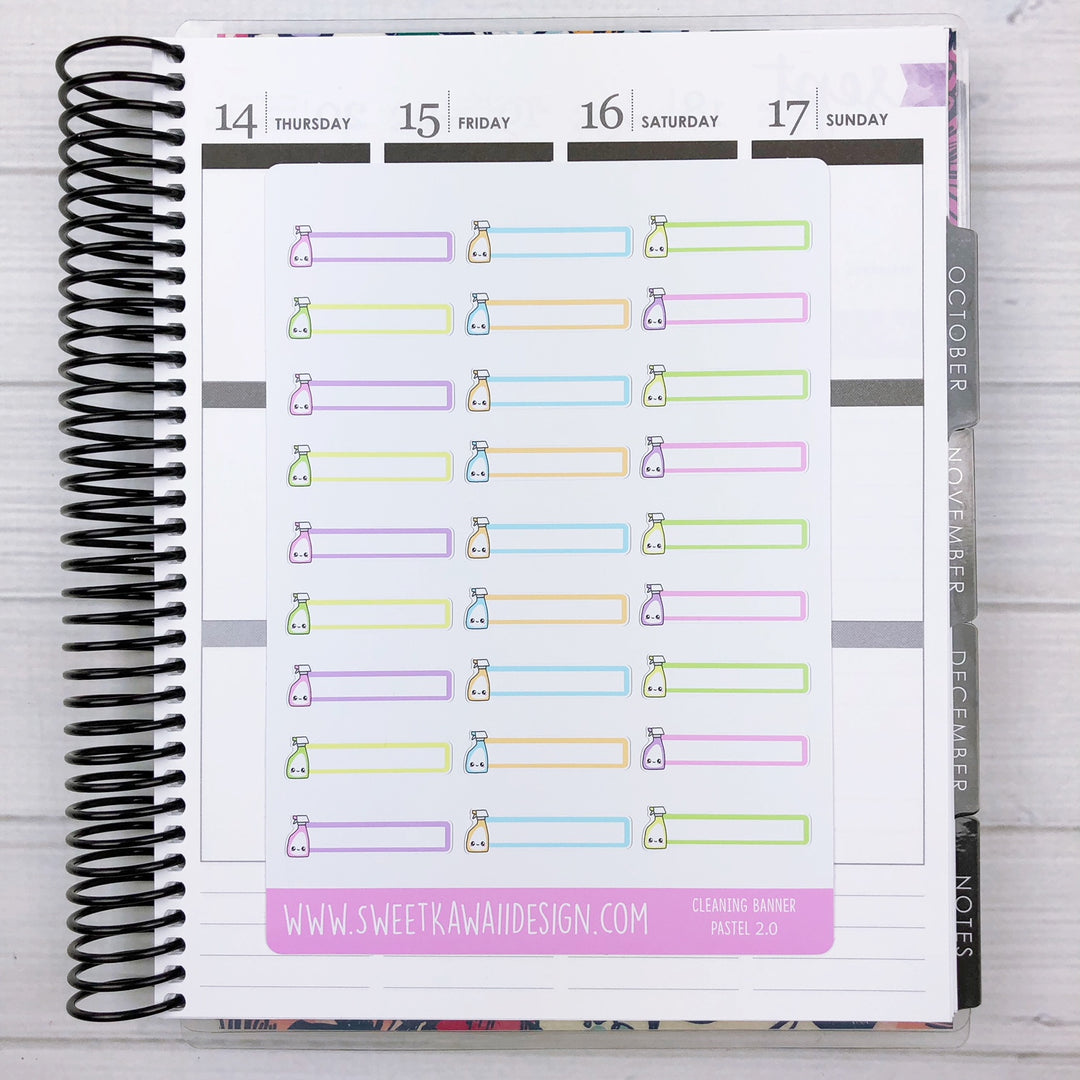 Kawaii Cleaning Banner Stickers - More Colors Available