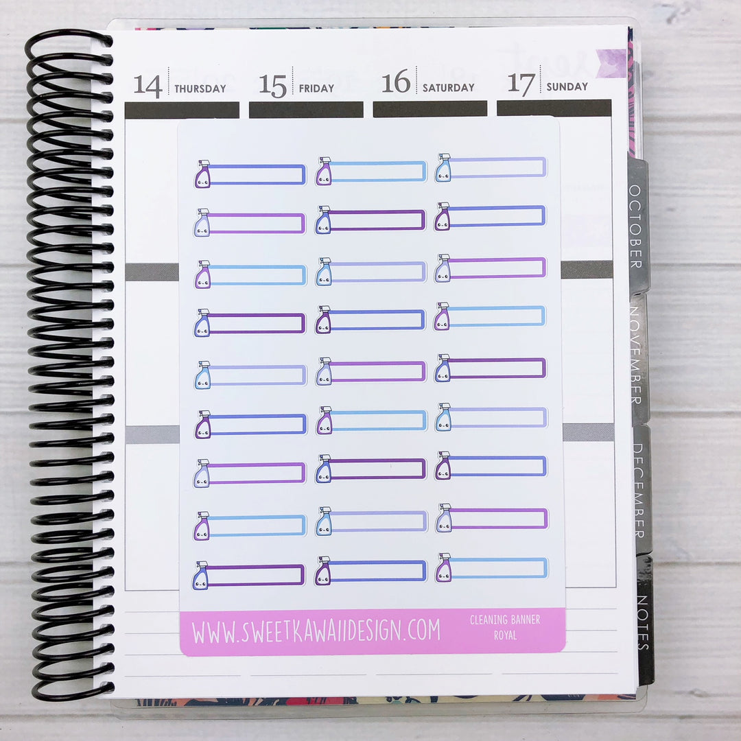 Kawaii Cleaning Banner Stickers - More Colors Available