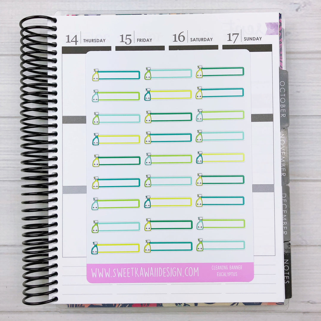 Kawaii Cleaning Banner Stickers - More Colors Available