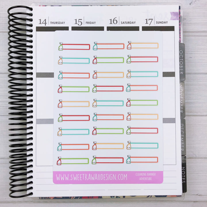 Kawaii Cleaning Banner Stickers - More Colors Available