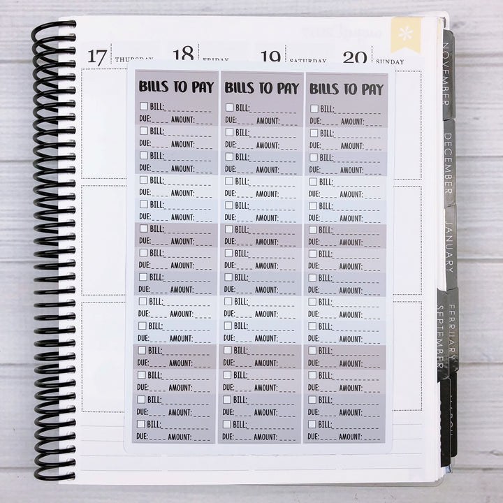 Bill Tracker Stickers - More Colors Available