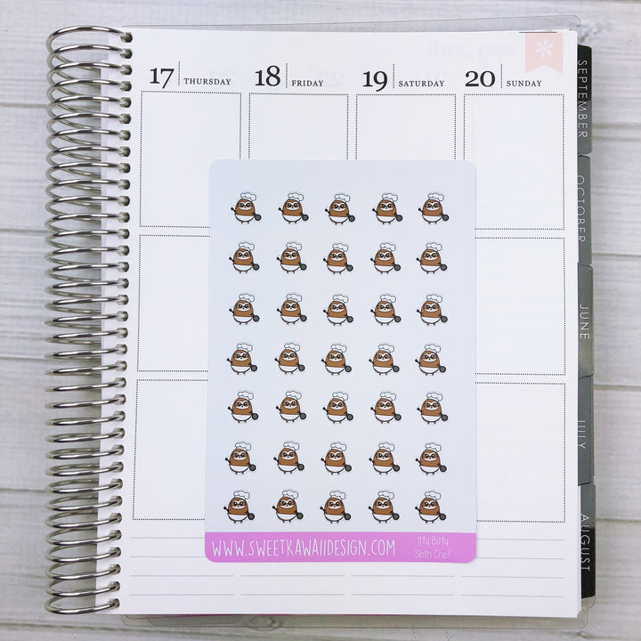 Kawaii Sloth Stickers - Chef