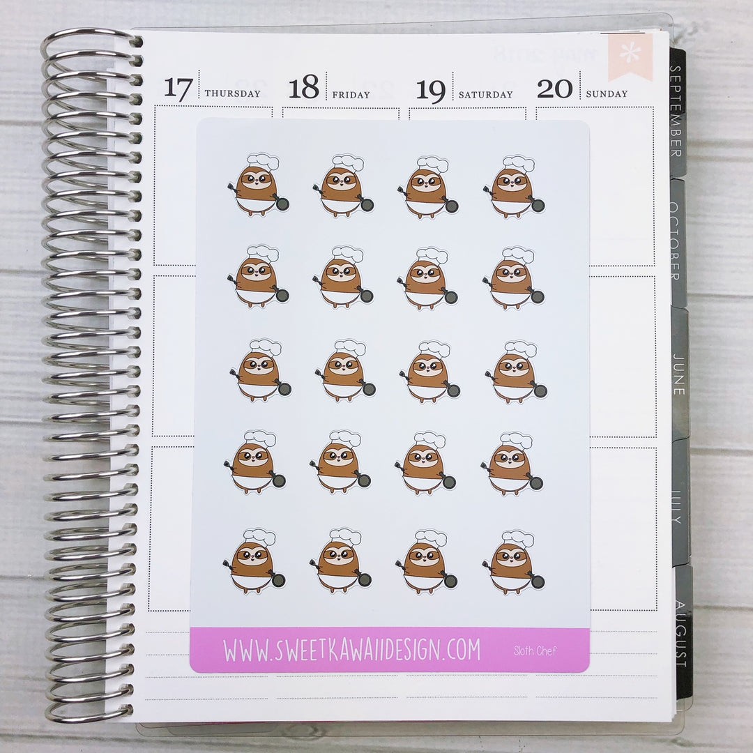 Kawaii Sloth Stickers - Chef