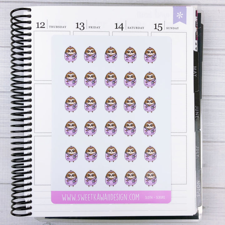 Kawaii Sloth Stickers - Scrubs